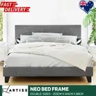 Artiss Double Bed Frame Upholstered Linen Sturdy Slats Grey NEO Gift AU Stock