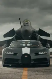 Bugatti Chiron, Fighter Jet, Super car vs Plane 16x24, 24x36 Poster