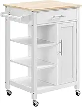 Storage Rack Compact Kitchen Island Cart On Wheels, Rolling Utility Trolley Cart with Storage Shelf & Drawer for Dining Room Trolley on Wheels