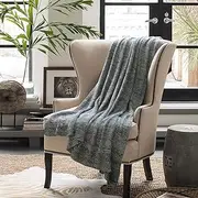 Knitted Cotton Blanket 180x200cm Soft Blanket Home Decor Sofa Bed Throw Rug (Dark Grey)