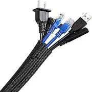 AGPTEK Cable Management Sleeve Cover, Cord Management System for Desk PC TV Computer Projector Wires Protection and Organization, Home, Theater and Office, 10ft - 4/5inch, Black