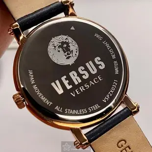 VERSUS VERSACE手錶, 女錶 38mm 玫瑰金圓形精鋼錶殼 寶藍色簡約, 中二針顯示錶面款 VV00356