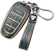 ontto Car Key fob Cover Fit for Hyundai Santa Fe Tucson 2022 Nexo NX4 Atos Solaris Prime 2021 Key case TPU Remote Key Shell Holder Bag Keychain Keyring Decorative Accessories 6 Buttons Gray