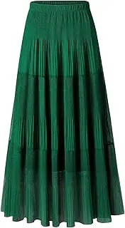 [comefohome] Maxi Skirts for Women UK Pleated Long Flowy Chiffon Elasticated Waist Tiered A Line Ladies Summer Skirt, Green, XXL