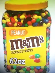 M & M's PEANUT MILK CHOCOLATE CANDY BULK PLASTIC JAR, 62 oz (ONE)