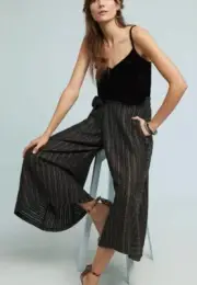 Anthropologie Blake Striped Wrap Pant Size M $148 Wide Leg Black Knit Metallic