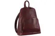 Milleni Womens Twin Zip Backpack Nappa Italian Leather Bag Travel - Cherry