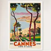 Galrie Elegant French Vintage Travel Poster Cannes Côte d'Azur Art Print, White Frame, A1 60 x 84cm (23 x 33inch)