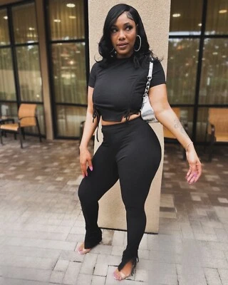womens two piece pants outfit sets crop top stacked bottoms