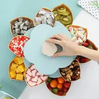 在飛比找樂天市場購物網優惠-果盤 茶幾收納創意花瓣旋轉糖果盒帶蓋零食水果盤糖果盒家用干果