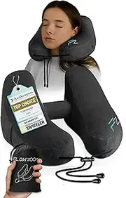 FLOWZOOM Air Inflatable Travel Pillow - Hooded Neck Pillow Aeroplane - Travel Neck Pillow - Car & Plane Cushion - Aeroplane Pillow for Long Flight - Inflatable Neck Pillow for Travel on Airplane -