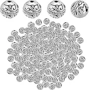 100pcs Antique Silver Round Spacer Beads Tibetan Alloy Ball Loose Bead Charms Metal Spacers Craft Accessories for DIY Bracelet Necklace Earrings Jewelry Making, 8 Mm