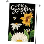 Daisy Sunflower Hello Sunshine Garden Flag 12x18 Garden Size-12 x 18" Black