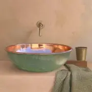 Vintage copper sink bathroom style, Green Patina copper sink hammered .