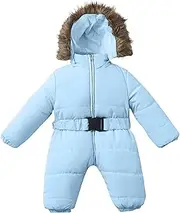 [Generic] Women Snow Bibs Winter Warm Romper Outerwear Girl Hooded Coat Jacket Infant Baby Thick Boy Boys Outfits&Set Snowsuit Size 4 Sky Blue
