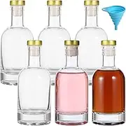 Tideme 6 Pack Clear Glass Bottles 6.8 oz, Glass Liquor Bottles with T-Top Caps, 200ml Wine Glass Bottle with Funnel, Glass Container for Beer, Juice, Oil, Sauce