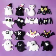 10 Assorted Black White Halloween Ghost Bat Cat Cabochons Flatback Charms Craft