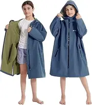[Hiturbo] Kids Waterproof Changing Robe: Windproof Warm Robe Oversized Coat Surf Poncho with Short Fleece Lining