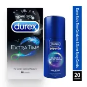 Durex Extra Time Condoms 20s And Durex Elevate Delay Spray Combo