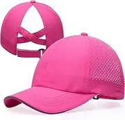 [ACTLATI] Girls Criss Cross Ponytail Hat Mesh Baseball Cap Kids Quick Dry Ponycap Hats Outdoor Summer Sports Hat Age 7-12