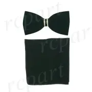 New formal men's pre tied velvet Bow tie & Pocket Square Hankie solid Green