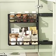 Under Sink Shelf, 2 Tiers, Self-Adhesive Wall Mounted Kitchen Cabinet Organiser, Height Adjustable Extendable Drawer, Kitchen Double Drawer Basket, Black, 41.5 cm D x 20 cm W x 41.5 cm H