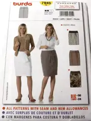 Burda 7945 Misses Straight Skirt 10-12-14-16-18-20-22-24 Sewing Pattern 3 Styles