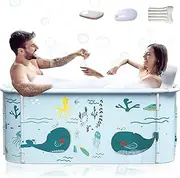 CHUCII 1.4m Portable Foldable Bathtub for Adults, Spa Folding Bathtub Freestanding Bath Bucket Upgrade alloy framework, Big Capacity Tubs For Both Hot & Ice Baths (Underwater world) (Underwater world)