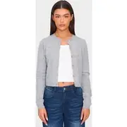 Light Grey Basic Button Up Knit Cardigan, Light Grey