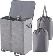 Large Collapsible Laundry Hamper with Lid and Removable Bags - Grey