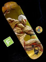 RARE SIGNED Attack On Titan Gold Foil Tiago Lemos Primitive Skateboard Deck AUTO