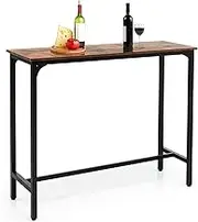 Giantex Bar Table with Footrest, Counter Height Table, Industrial Pub Table for Small Space, Rectangular Kitchen Dining Table, Long Sofa Console Table for Home Apartment Restaurant, Rustic Brown