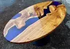 36"x24" Blue Epoxy River Table Top, Epoxy Dining Table, Walnut Wood Epoxy Table