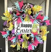 Happy Easter Gnome Bright Cheerful Deco Mesh Front Door Wreath Decor Home Decor