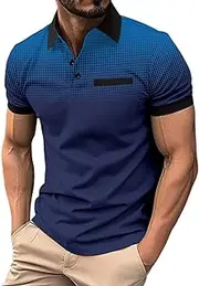 [Generic] Men's Polo Shirts Band Collar Button Up Short Sleeve Summer Casual Regular Fit T-Shirt Stretchy Golf Tennis Top