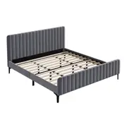 Oikiture Bed Frame King Size Beds Platform Velvet Fabric Grey ROYO