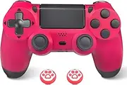 Wireless Controller for PS4 Pink with Thumb Caps, Game Remote Controller for PS4/Slim/Pro/PC with Dual Vibration/6-Axis Gyro/3.5mm Audio Jack/Touch Pad/USB-C Port and Cable/1000mAh Battery