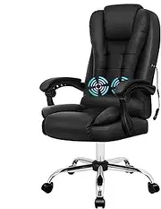 ALFORDSON, Exavior Black Computer Desk Chair with 150° Recline & 2-Point Massage, Executive Ergonomic Office Chair, Home Desk Chair Swivel Leather Video Game Chair with SGS Approved Gas-Lift