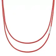24" Leather Necklace Cord, 2mm Braided Leather Cord, Red/Silver