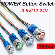 SmartSwitch 3V/6V 12V/24V 16mm Steel LED Illuminated ON/OFF Power Button Switch