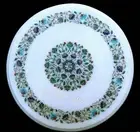 Floral Art Inlay Lawn Side Table for Home | Round White Marble Coffee Table Top