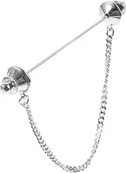 [AOKWAWALIY] Brooches for Men Tie Decorative Collar Bar Men Collar Pin with Chain Decorative Collar Pin Brooch Pin for Men Decorative Brooch Pin Collar Bar with Chain Silver Copper