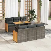 vidaXL 7 Piece Garden Sofa Set with Cushions Grey Poly Rattan Acacia