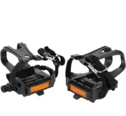 1 Pair Road Bike Pedals 9/16'' Platform w Toe Clips Foot Strap for Bicycle