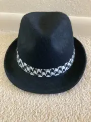 GAP KIDS Black Felt Fedora Rhinestone White Checkered Band Accents Size L/XL NWT