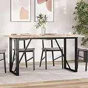 O-Frame Solid Pine Wood Dining Table, 160x80x75.5 cm, Steel Frame Kitchen Dinner Set for Small Room