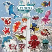Ocean Sea Animal Gel Window Clings for Kids - Window Stickers for Toddlers, Gel Clings Window Decals Kids Jelly Reusable Sticker - Home Car Plane Airplane Activities - Underwater Life (Jesplay USA)