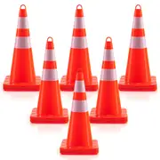 Costway 12 Traffic Cones Traffic Road Control Sign Stackable w/Reflective Band Handle Parking Road Sport
