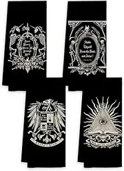 Voatok Dark Memento Mori The Undead Gothic Macabre Art Kitchen Towels Dish Towels Set of 4,Gothic Skull Halloween Kitchen Hand Towels,Skull Lovers Gifts,Tarot Lovers Gifts