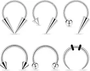 [JESMODA] 6PCS 16G Nose Horseshoe Hoop Rings Crescent Stainless Steel Eyebrow Lip Ear Tragus Daith Septum Retainer Piercing Hoops Lune Body Piercing Jewelry 10mm 12mm